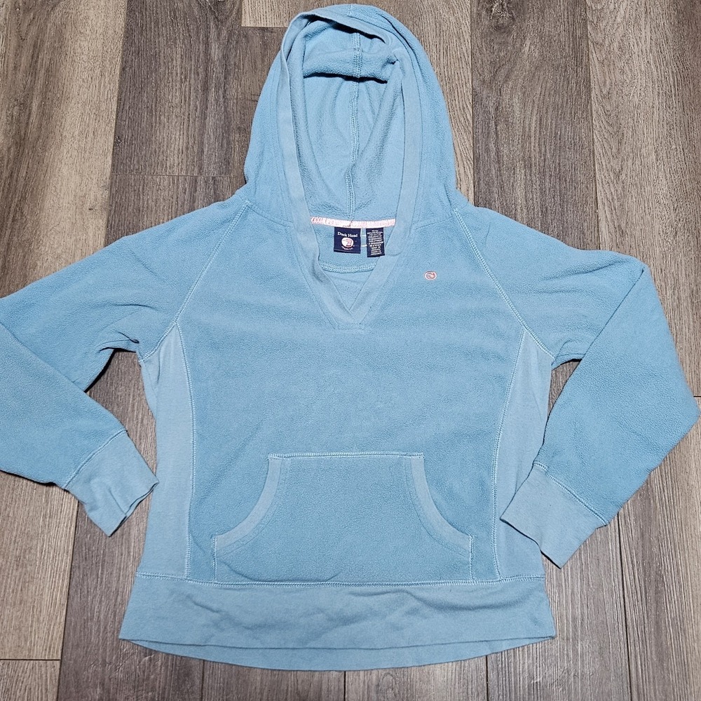 Duck Head Women's Light‎ Blue Pullover Hoodie Sweater Size M V Neck Y2k Logo